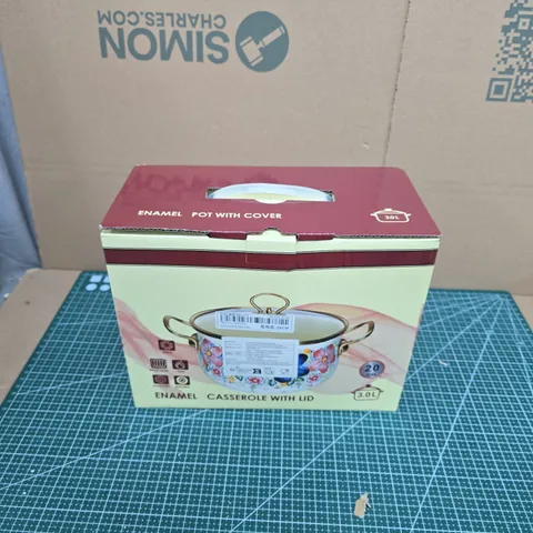 ENAMEL CASSEROLE WITH LID – FLORAL DESIGN, 3.0 L, 20 CM