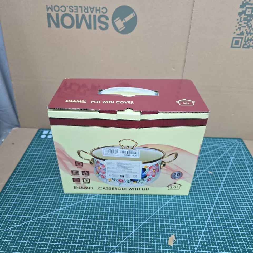 ENAMEL CASSEROLE WITH LID – FLORAL DESIGN, 3.0 L, 20 CM