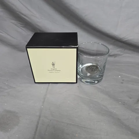 ENGLISH PEWTER COMPANY GLASS TUMBLER – PEWTER MEDALLION, BOXED