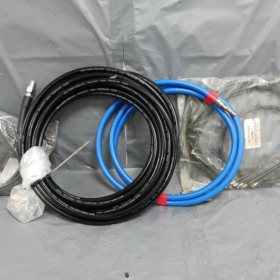FOUR ASSORTED VEHICLE PIPES AND CABLES TO INCLUDE; AIR COMPRESSOR PIPE AND COMPLETE CABLE SETS 