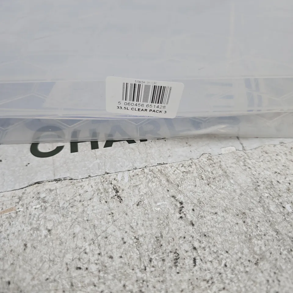 NESTABLES 3 X 33.5L CLEAR STORAGE TUBS WITHOUT LIDS