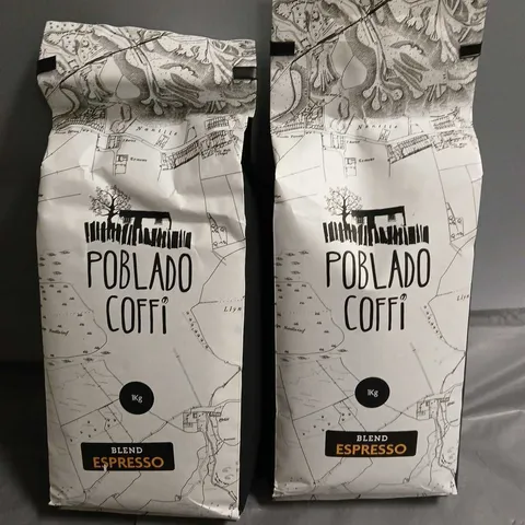 LOT OF 2 POBLADO COFFI 1KG BAGS OF ESPRESSO BEANS