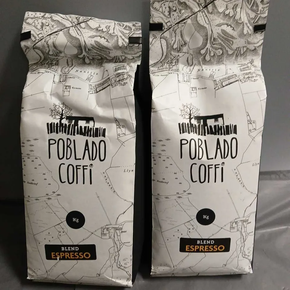 LOT OF 2 POBLADO COFFI 1KG BAGS OF ESPRESSO BEANS