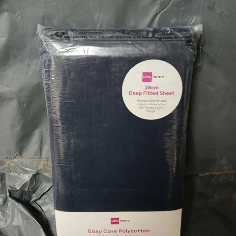 NON-IRON 180 THREAD COUNT 28 CM FITTED SHEET IN NAVY - SINGLE