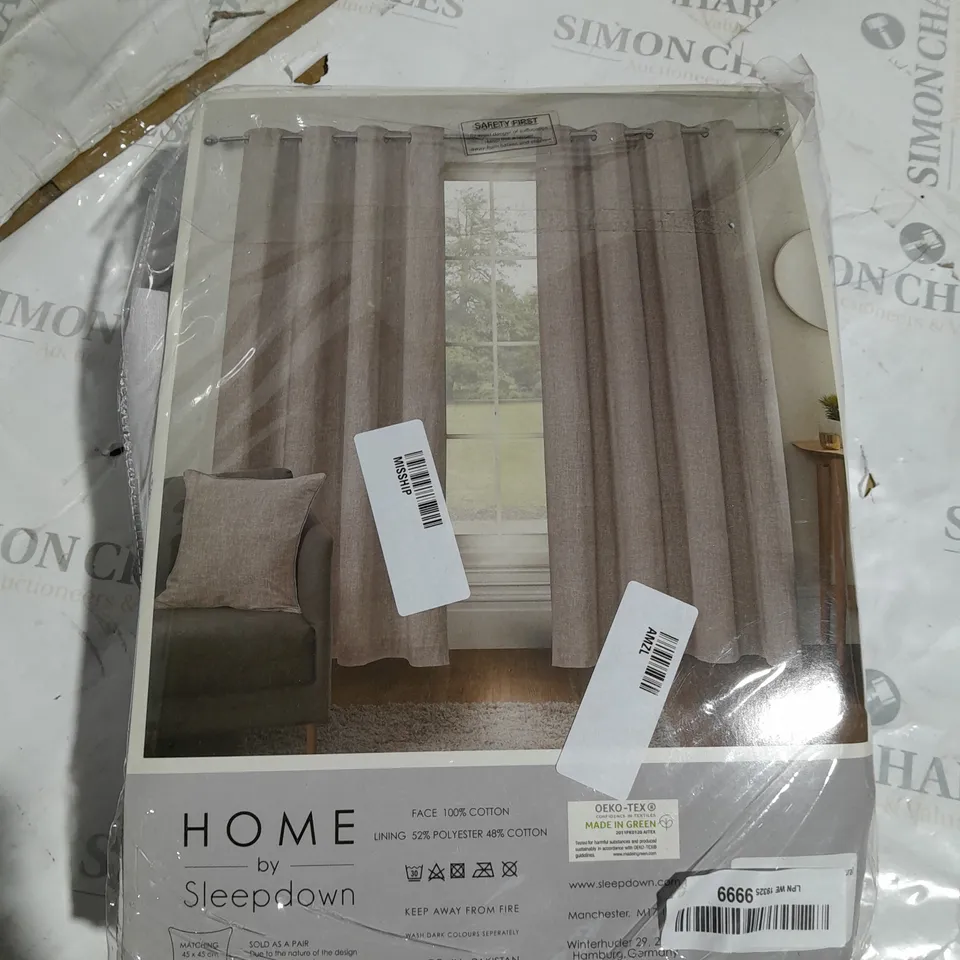 HOME TEXTURED PRINT EYELET CURTAINS - 66" X 72"