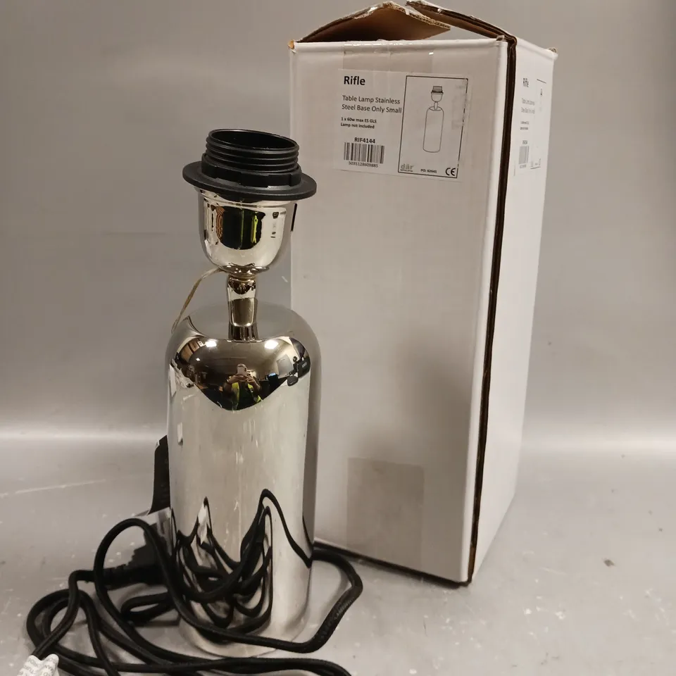 BRAND NEW BOXED DAR LIGHTING RIFLE STAINLESS STEEL TABLE LAMP BASE 