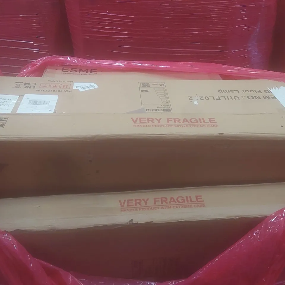 PALLET OF ASSORTED HOUSEHOLD GOODS AND PRODUCTS TO INCLUDE; BABY STROLLER, CEILING LIGHT, BOXED FURNITURE ETC