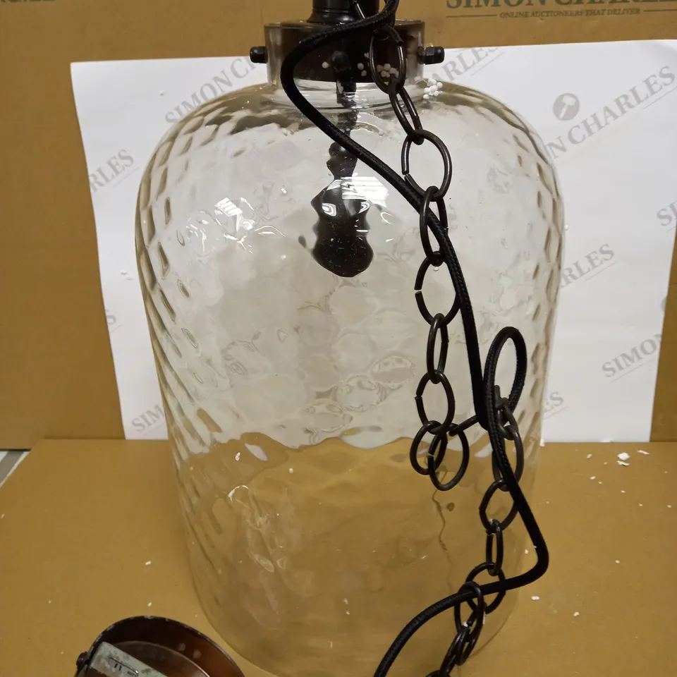 DAR LIGHTING TIGODA 1LT SINGLE PENDANT BRONZE AND GLASS LIGHT FIXTURE 