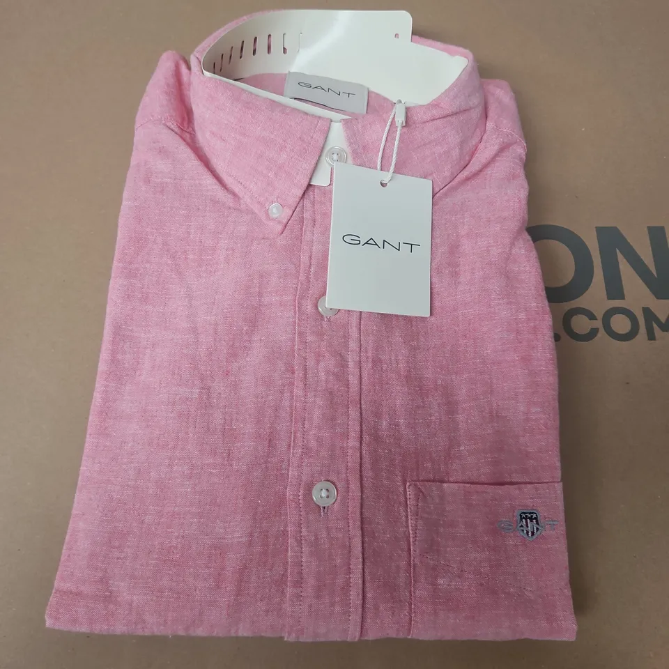 GANT REG COTTON LINEN SHIRT IN ROSE PINK - MEDIUM