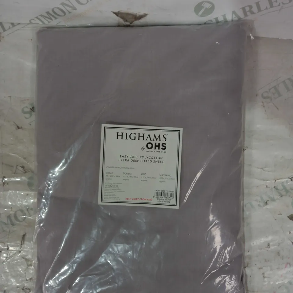 HIGHAMS OHS EASY CARE POLYCOTTON EXTRA DEEP FITTED SHEET IN SILVER COLOUR - DOUBLE
