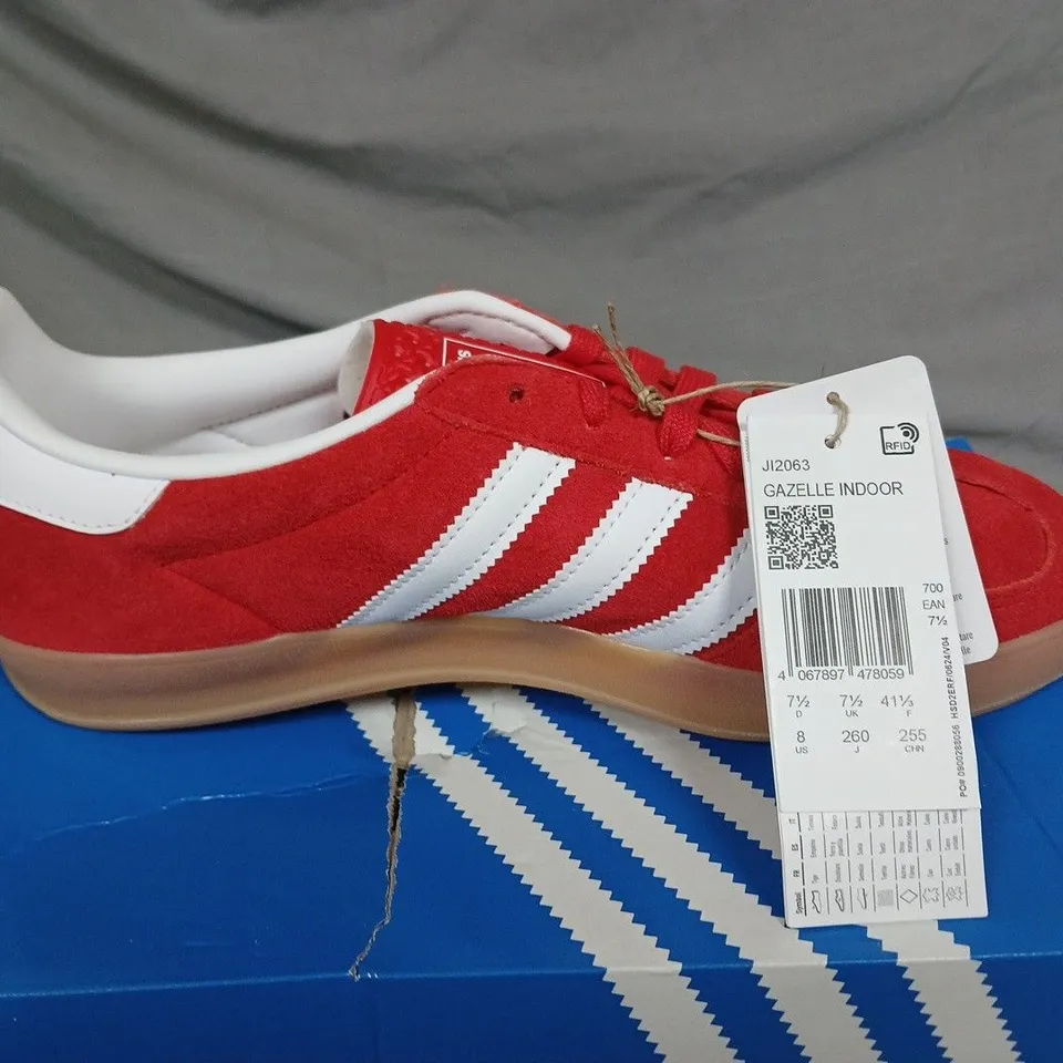 ADIDAS GAZELLE INDOOR SNEAKERS - RED SUEDE, UK 7.5