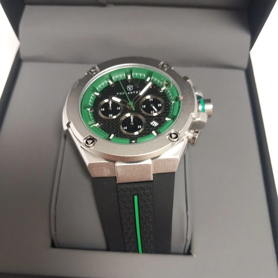 MENS VONLANTHEN CHRONOGRAPH WATCH – V200 – TEXTURED DIAL – 3ATM WATER RESISTANT – BLACK RUBBER STRAP