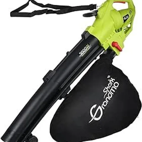 BOXED GRANDMA SHARK 3000W 3 IN 1 LEAF BLOWER, GARDEN LEAVES VACUUM CLEANER, SUPPORT FOR BREAKING LEAVES AND HAVING A LARGE COLLECTION BAG - GREEN