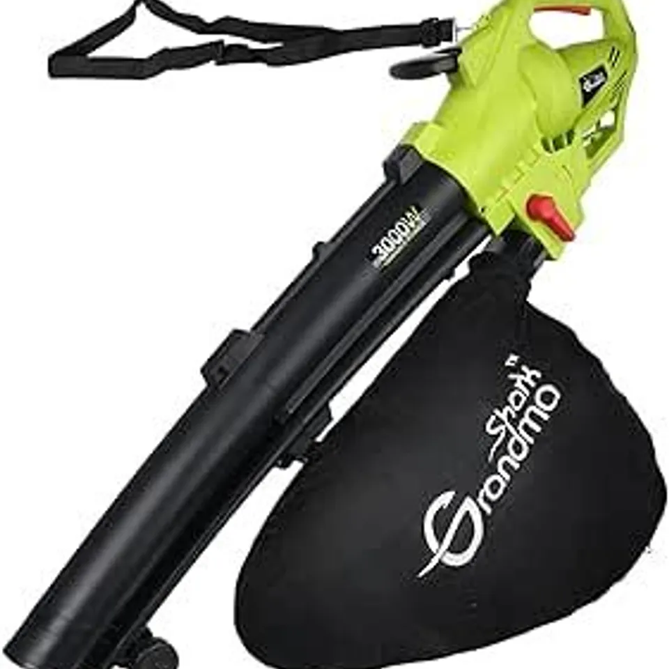 BOXED GRANDMA SHARK 3000W 3 IN 1 LEAF BLOWER, GARDEN LEAVES VACUUM CLEANER, SUPPORT FOR BREAKING LEAVES AND HAVING A LARGE COLLECTION BAG - GREEN