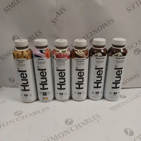 6 X ASSORTED HUEL MEAL REPLACEMENT DRINKS IN VARIOUS FLAVOURS TO INCLUDE CHOCOLATE, BERRY, STRAWBERRIES & CREAM ETC