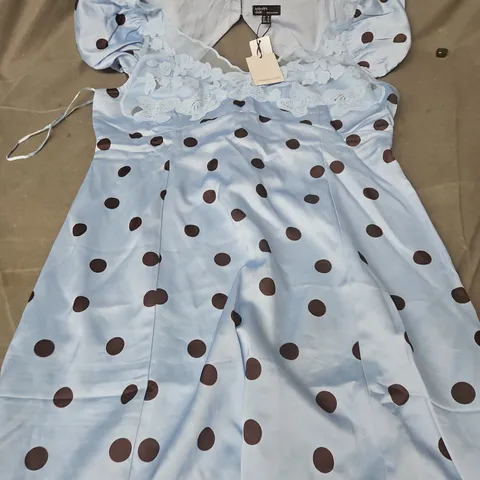 NOBODY'S CHILD BLUE POLKA DOT MAXI DRESS, UK 16 
