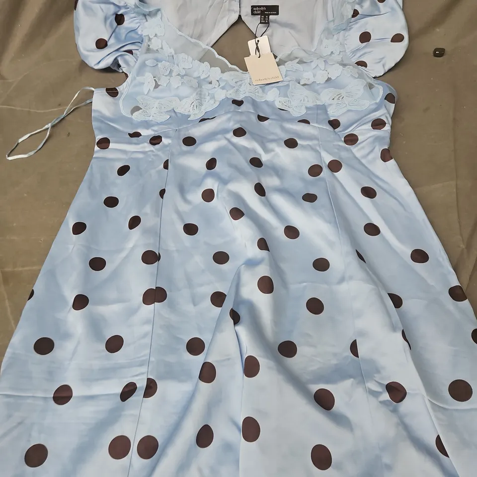 NOBODY'S CHILD BLUE POLKA DOT MAXI DRESS, UK 16 