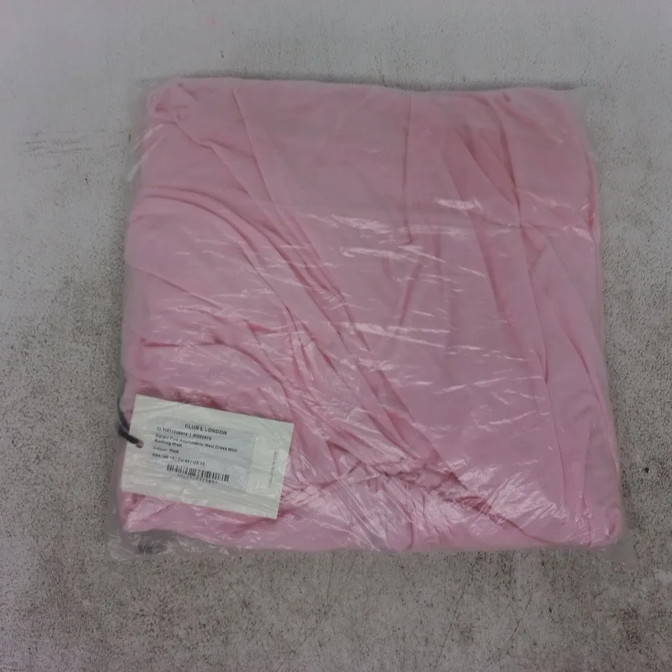 BAGGED CLUB L LONDON MARDI PINK ASYMMETRIC MAXI DRESS WITH RUCHING SIZE UK 14