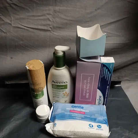 APPROXIMATELY 20 HEALTH AND BEAUTY PRODUCTS TO INCLUDE ASOS SELF CARE STAPLES, AVEENO MOISTURISING BODY LOTION AND GENTLE MOIST TOILET TISSUE WIPES