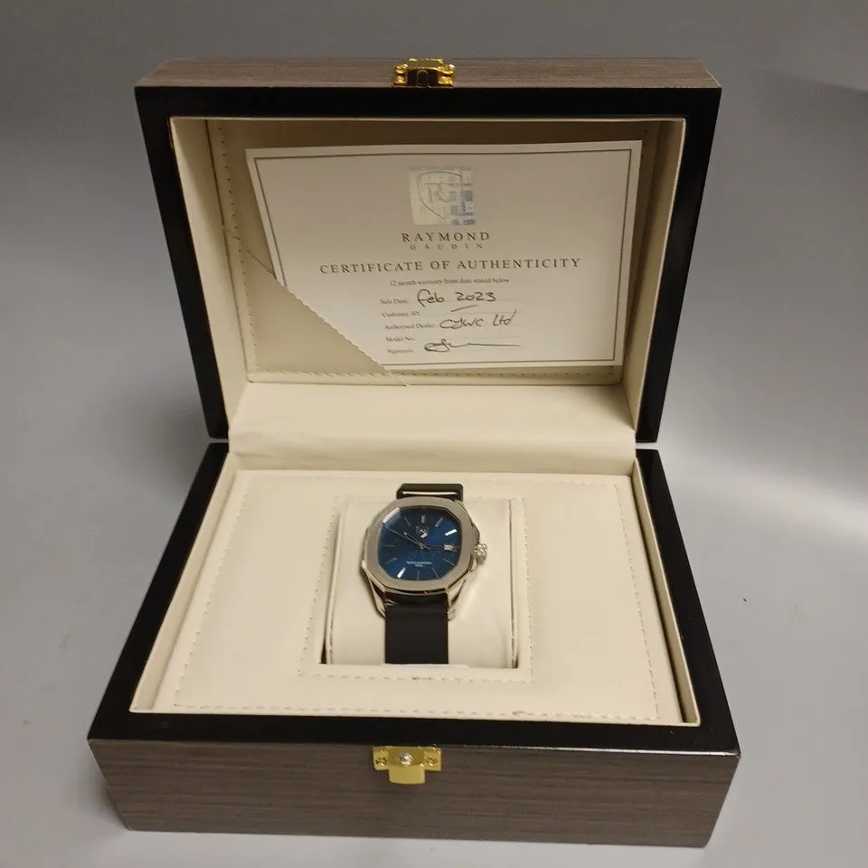 MENS RAYMOND GAUDIN WATCH – 316 STAINLESS STEEL CASE – JPN MOVEMENT – BLUE DIAL – RUBBER STRAP