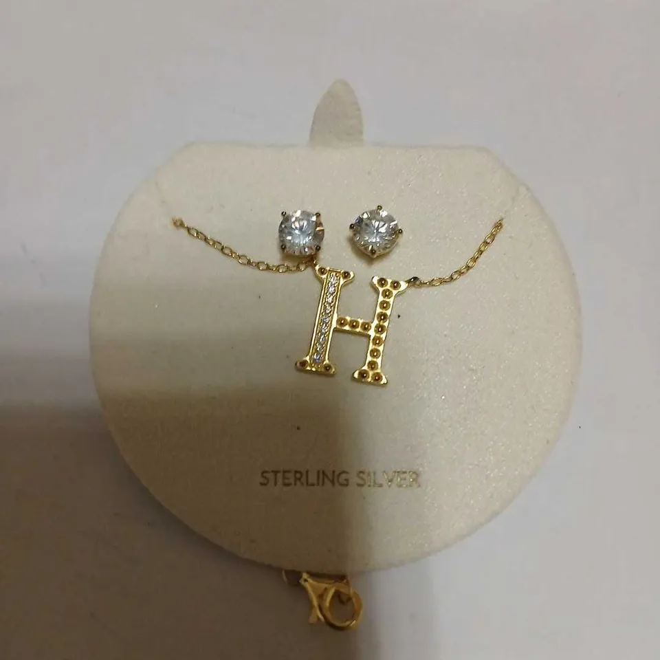 DIAMONIQUE 1.9CT TW INITIAL PENDANT & EARRING SET IN BAUBLE STERLING SILVER 