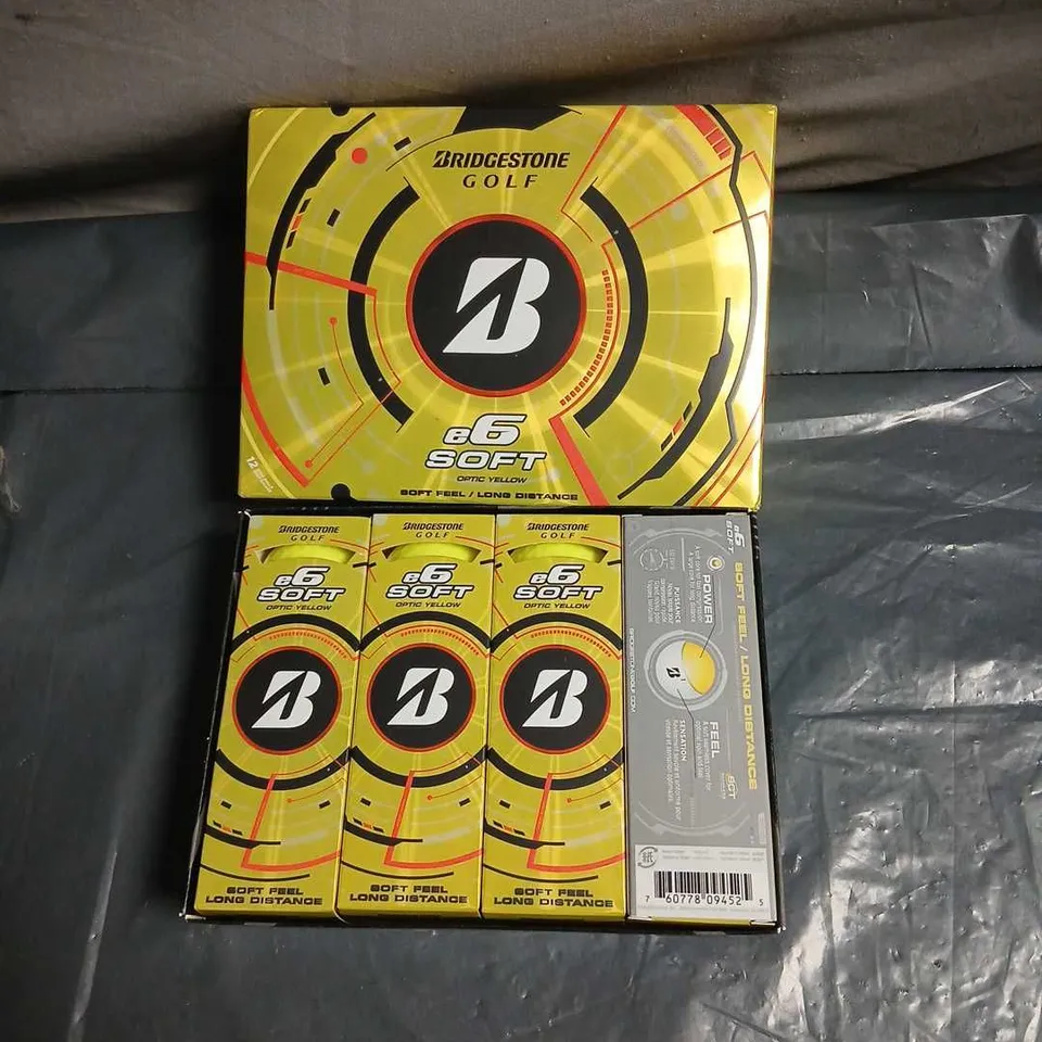 BRIDGESTONE GOLF E6 SOFT OPTIC YELLOW GOLF BALLS – BOXED SET OF 12 BALLS