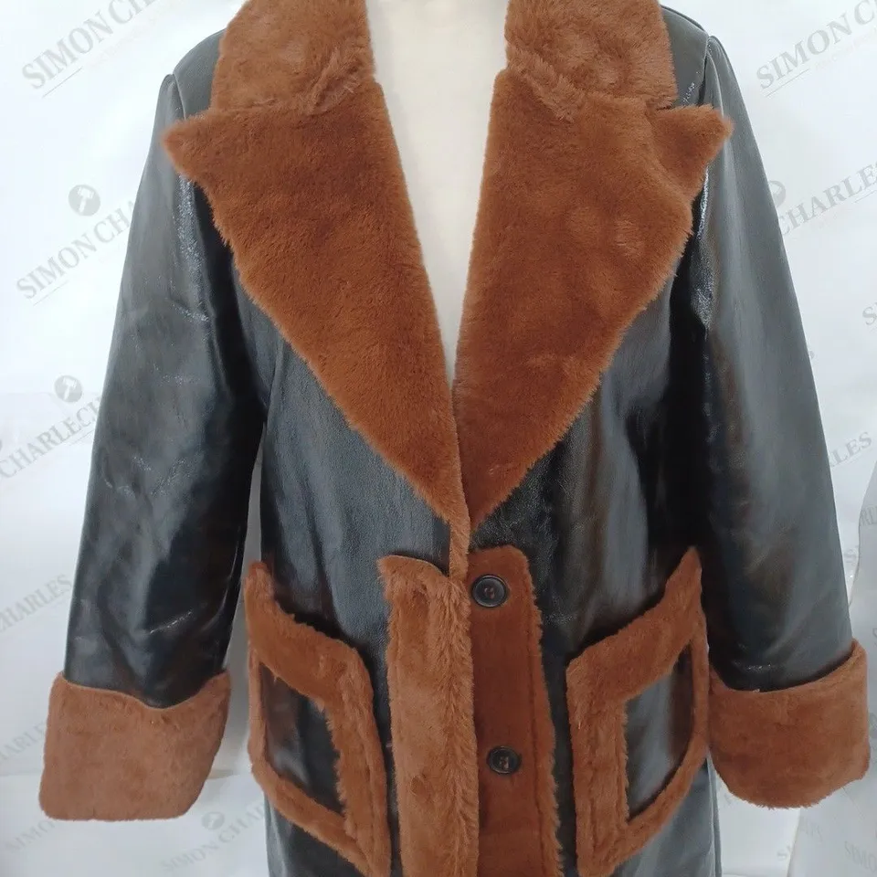 MISSGUIDED COAT BLACK & BROWN SIZE 10