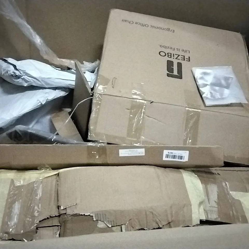 PALLET OF ASSORTED ITEMS INCLUDING 28"-48" CURTAIN ROD, HOMIDEC DRYING RACK, MOKO TABLET CASE, CHAMPKEY GOLF HITTING MATS, FEZIBO OFFICE CHAIR