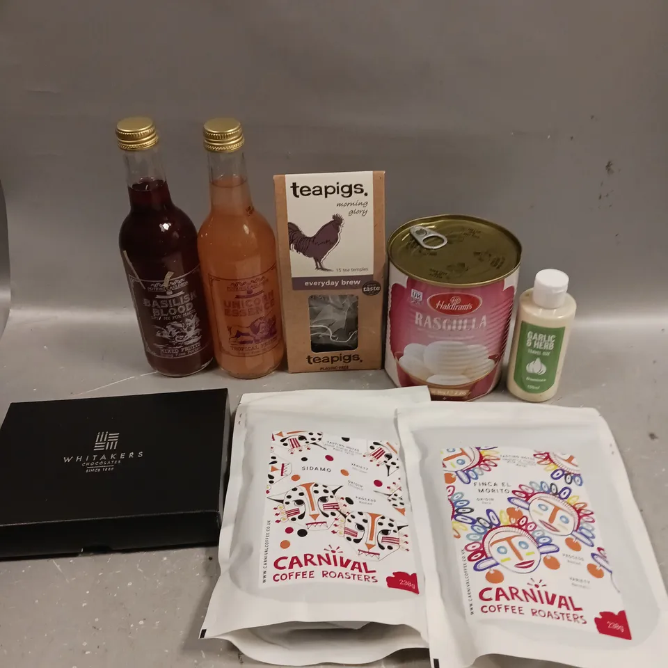 APPROXIMATELY 10 X ASSORTED FOOD/DRINK PRODUCTS TO INCLUDE CARNIVAL COFFEE, TEAPIGS, RASGULLA ETC - COLLECTION ONLY 
