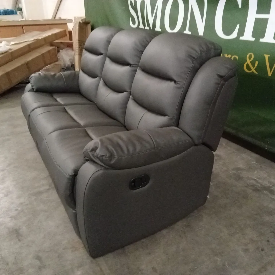 ROTHBURY LUXURY FAUX LEATHER HIGH BACK 3 SEATER MANUAL RECLINER SOFA - CHARCOAL RRP £729