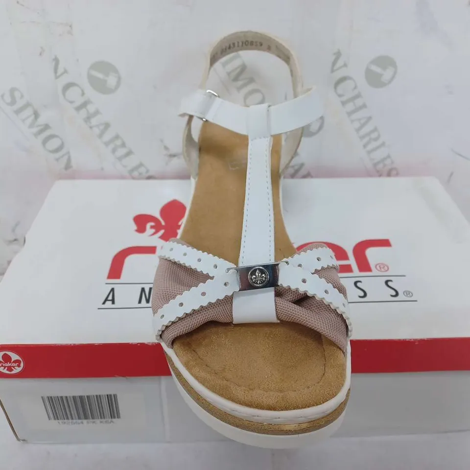 BOXED PAIR OF RIEKER WHITE/PINK SANDAL - SIZE 6.5