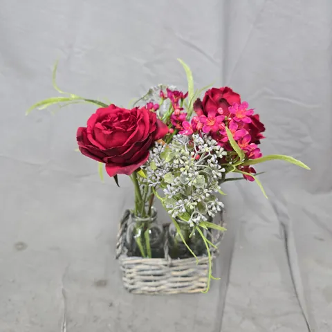 PEONY ARTIFICIAL FLOWER ARRANGEMENT IN WICKER BASKET