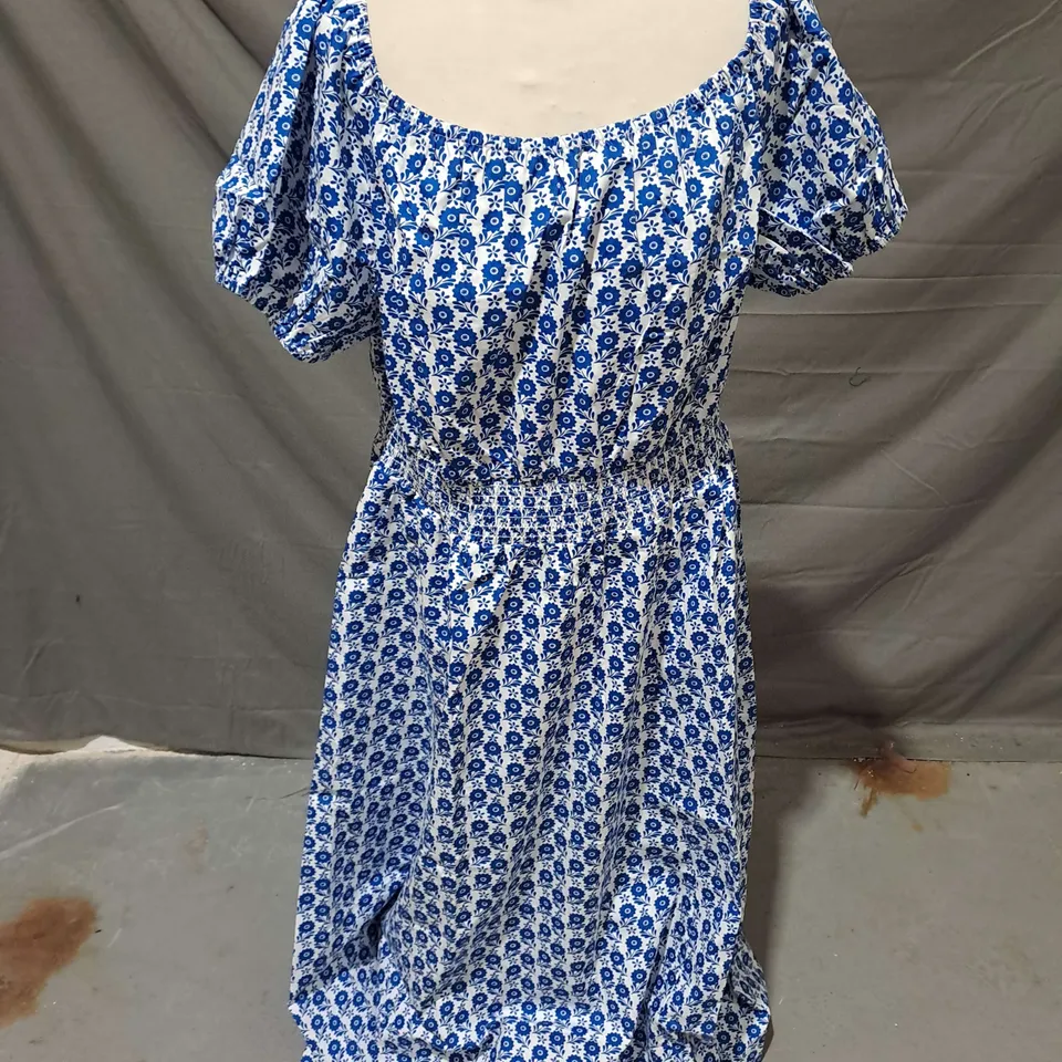 BODEN AMBER COTTON MIDI DRESS INBLUE FLORAL SIZE 18R