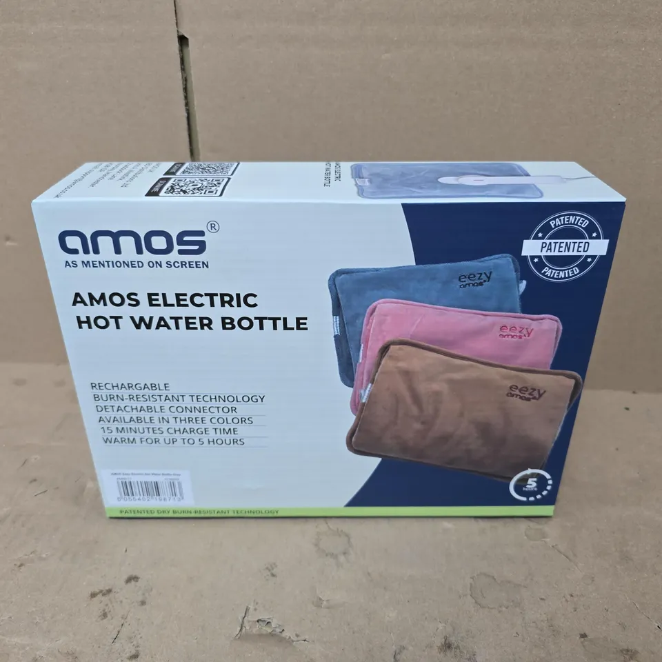 BOXED AMOS ELECTRIC HOT WATER BOTTLE IN GREY