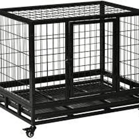 BOXED PAWHUT METAL KENNEL CAGE WITH WHEELS AND CRATE TRAY FOR PET DOG