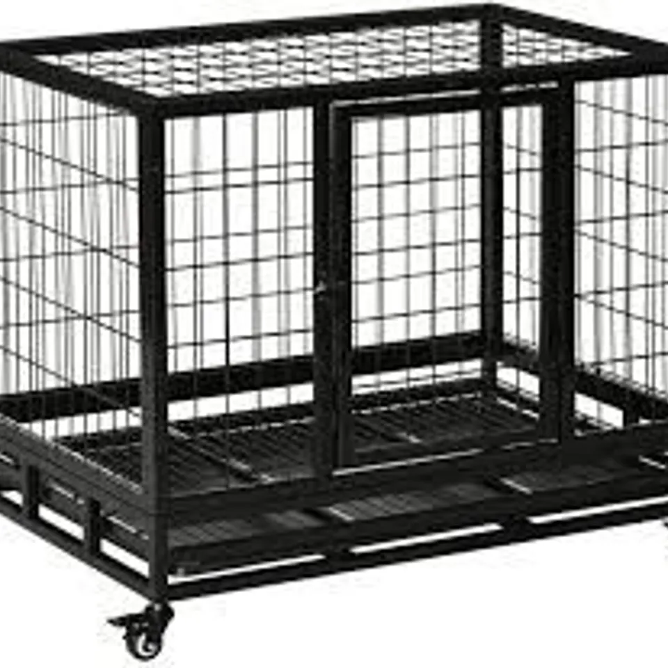 BOXED PAWHUT METAL KENNEL CAGE WITH WHEELS AND CRATE TRAY FOR PET DOG