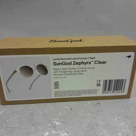BOXED SEALED SUNGOD LANDO NORRIS MCLAREN ZEPHYRS CLEAR FRAME SUNGLASSES