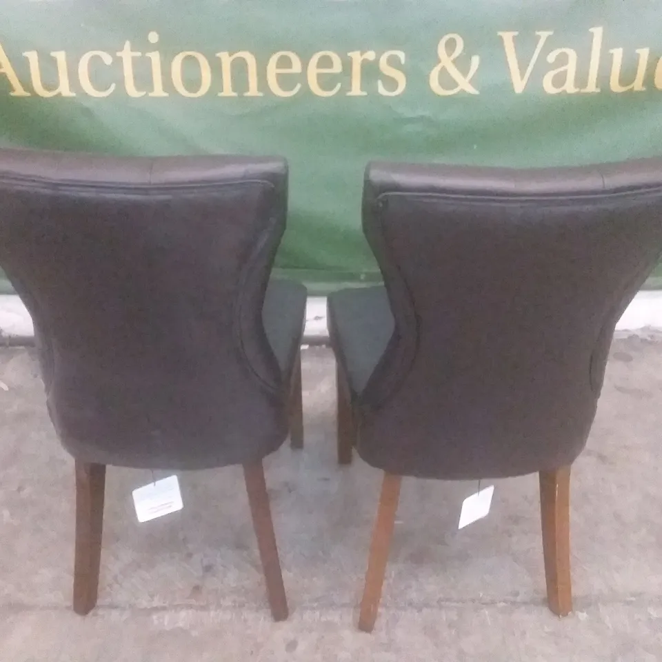 SET OF 2 BEWLEY DARK BROWN LEATHER BUTTON BACK DINING CHAIR (DARK LEG)