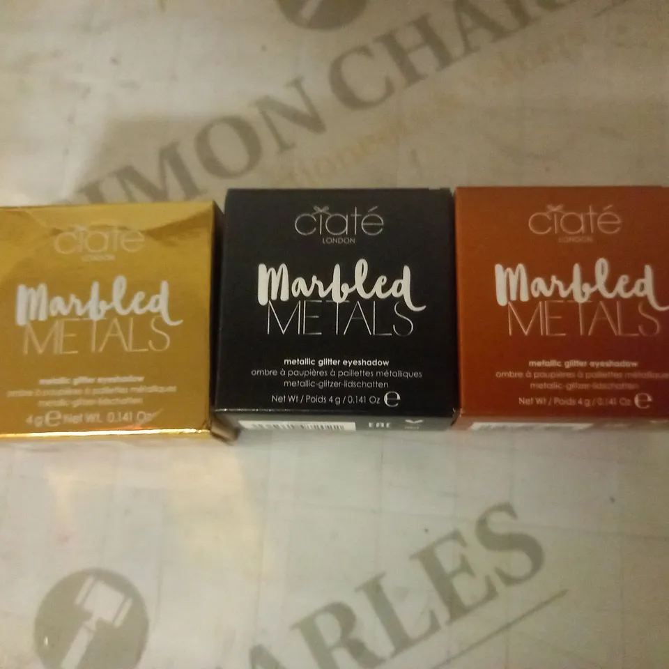 3PC SET CIATE LONDON MARBLED METALS METALLIC GLITTER EYESHADOWS, ECLIPSE, TISTED, GILDED