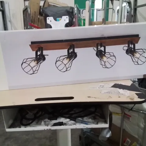 BOXED FULTON 4 LIGHT SPOTLIGHT BAR DARK WOOD EFFECT AND MATT BLACK PAINT 