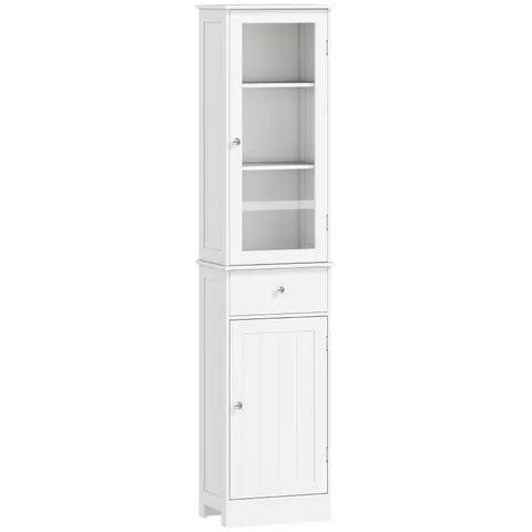 BOXED KLEANKIN BATHROOM STORAGE CABINET WITH 3-TIER SHELF DRAWER DOOR - WHITE (1 BOX)