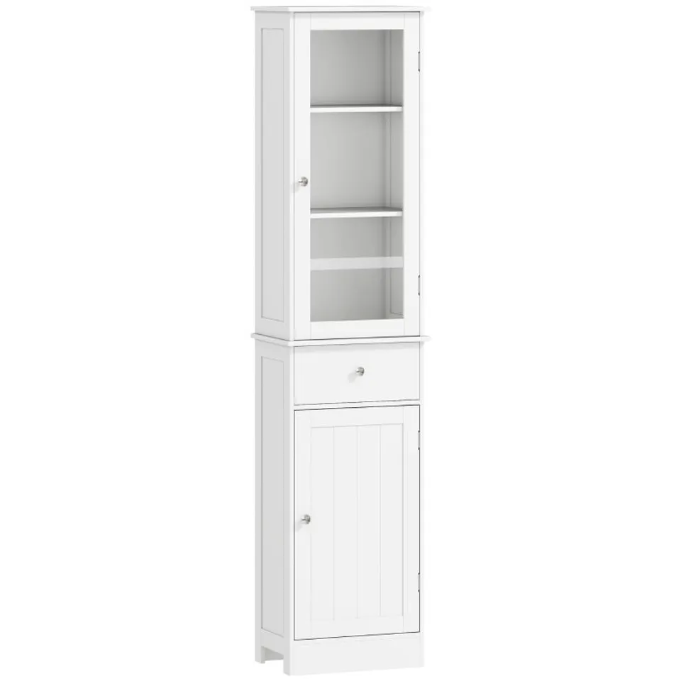 BOXED KLEANKIN BATHROOM STORAGE CABINET WITH 3-TIER SHELF DRAWER DOOR - WHITE (1 BOX)