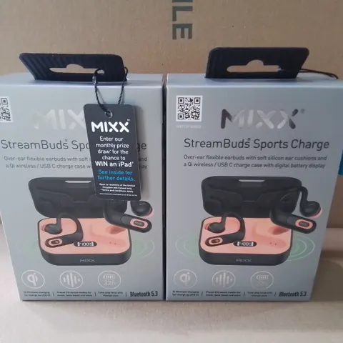 LOT OF 2 BOXED BRAND NEW MIXX STREAMBUDS SPORTS CHARGE EARBUDS