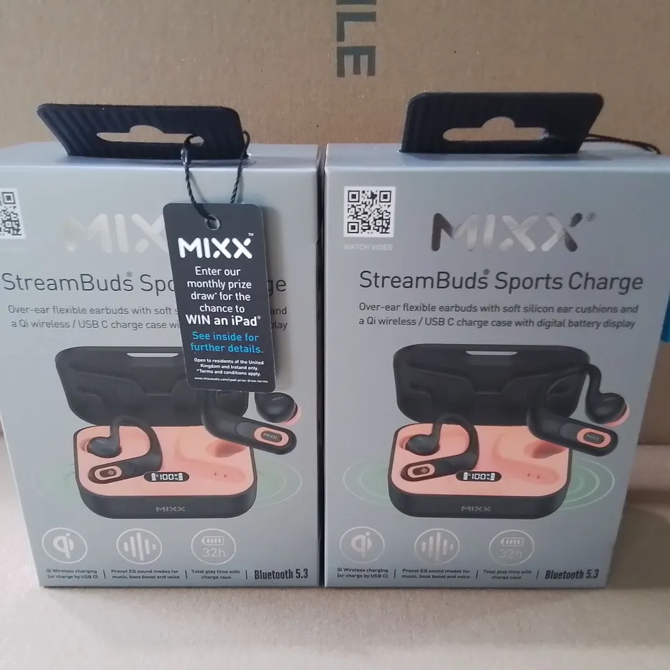 LOT OF 2 BOXED BRAND NEW MIXX STREAMBUDS SPORTS CHARGE EARBUDS