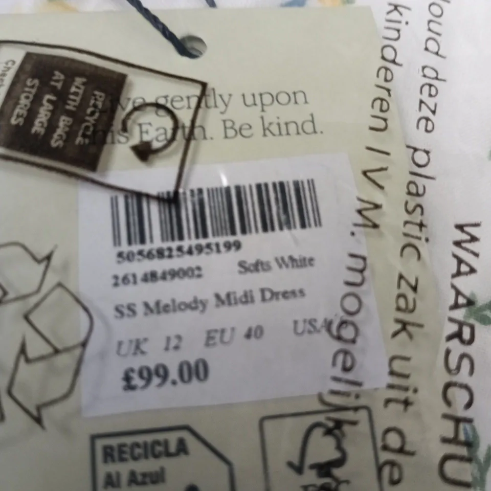 NOBODYS CHILD SS MELODY MIDI DRESS – SOFT WHITE, UK 12 (EU 40, USA 4)