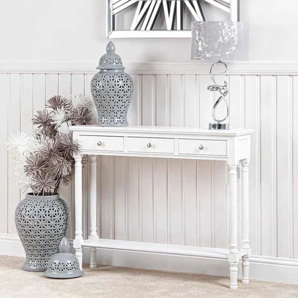 BOXED 3 DRAWER CONSOLE TABLE FOR HALLWAY & LIVING ROOM FURNITURE, SLIM ENTRY HALL TABLE CABINET - WHITE (1 BOX)