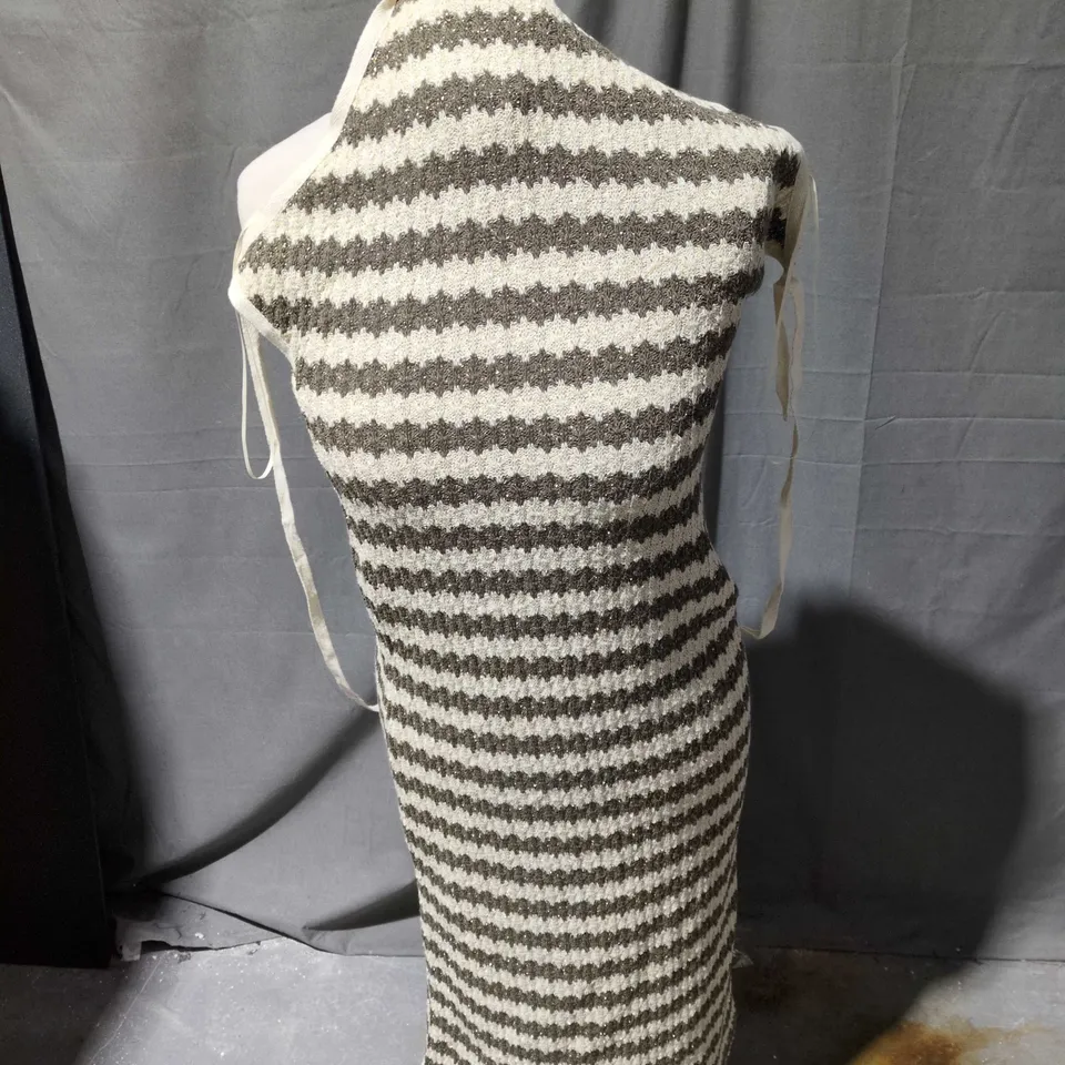 WOMEN'S STRIPED KNIT MIDI DRESS, CREAM & BROWN, UK M (US M)