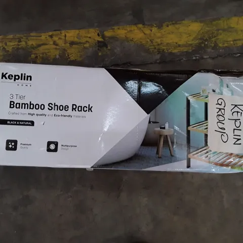 BOXED KEPLIN 3 TIER BAMBOO SHOE RACK - BLACK & NUTURAL 