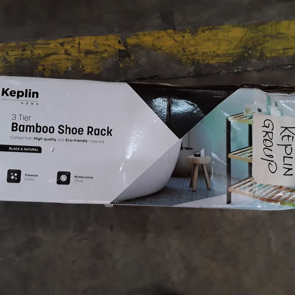 BOXED KEPLIN 3 TIER BAMBOO SHOE RACK - BLACK & NUTURAL 