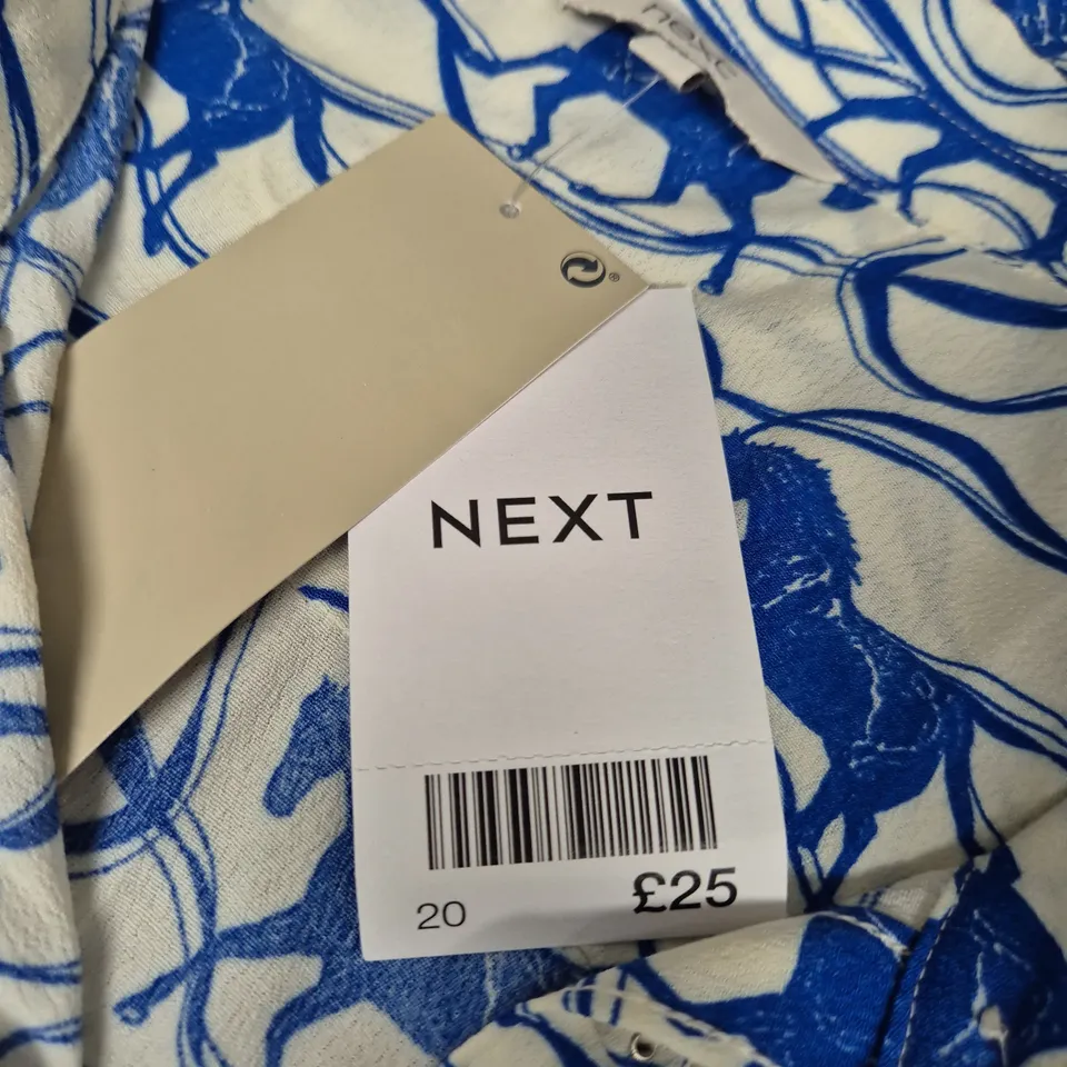NEXT WOMEN’S SHIRT DRESS – BLUE & WHITE HORSE PRINT
